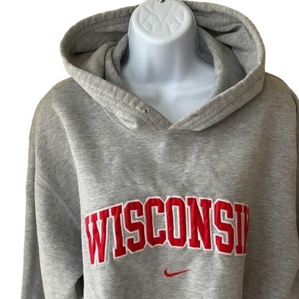 Nike Wisconsin Sweatshirt Cropped Gray Hoodie Vintage Badgers - Picture 2 of 7